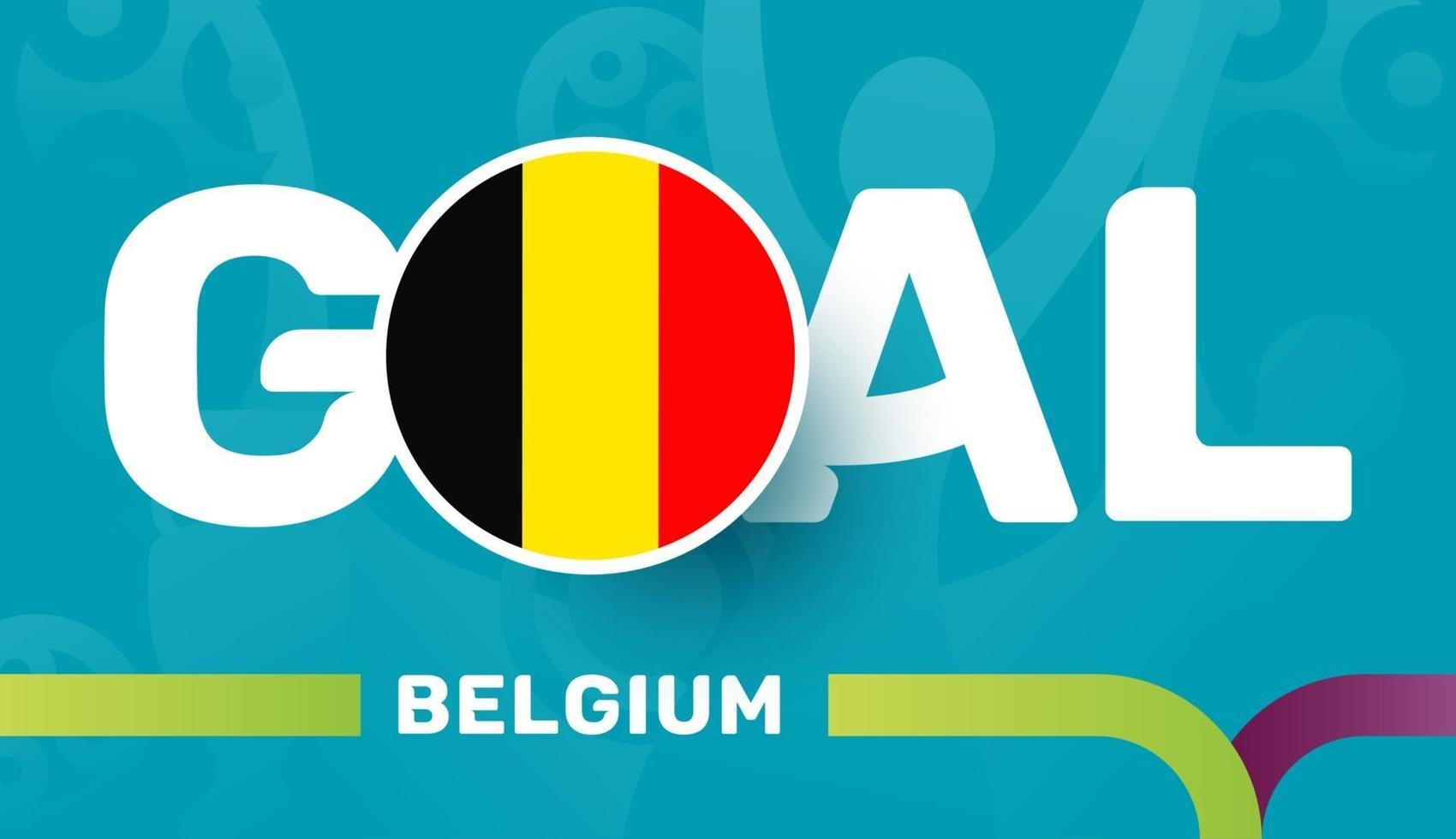 belgische Flagge und Slogan-Tor auf dem europäischen Fußballhintergrund 2020. Fußballturnier-Vektorillustration vektor