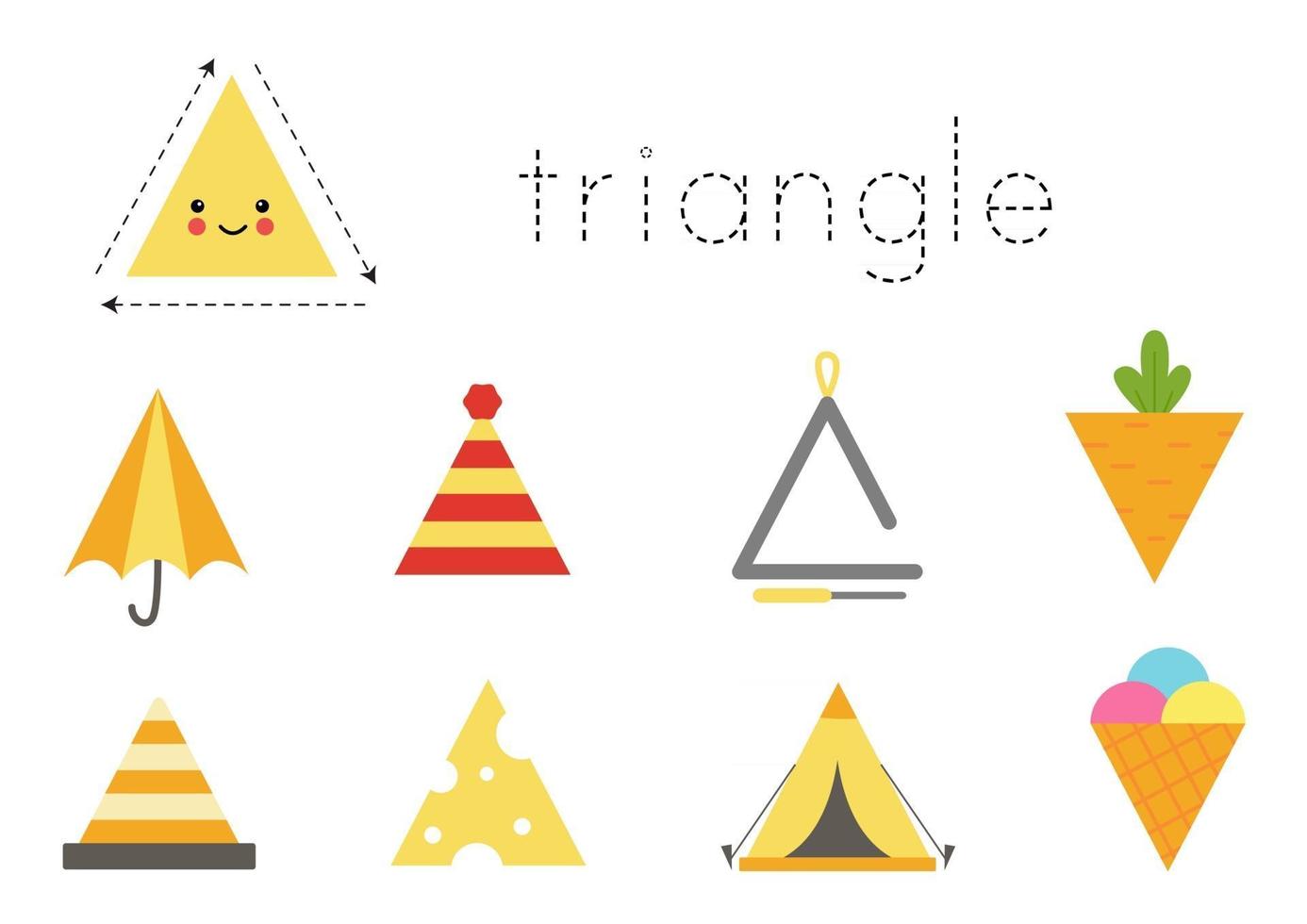 Erlernen der geometrischen Grundform für Kinder. süßes Dreieck. vektor