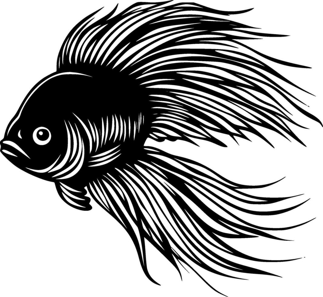 beta fisk - svart och vit isolerat ikon - vektor illustration