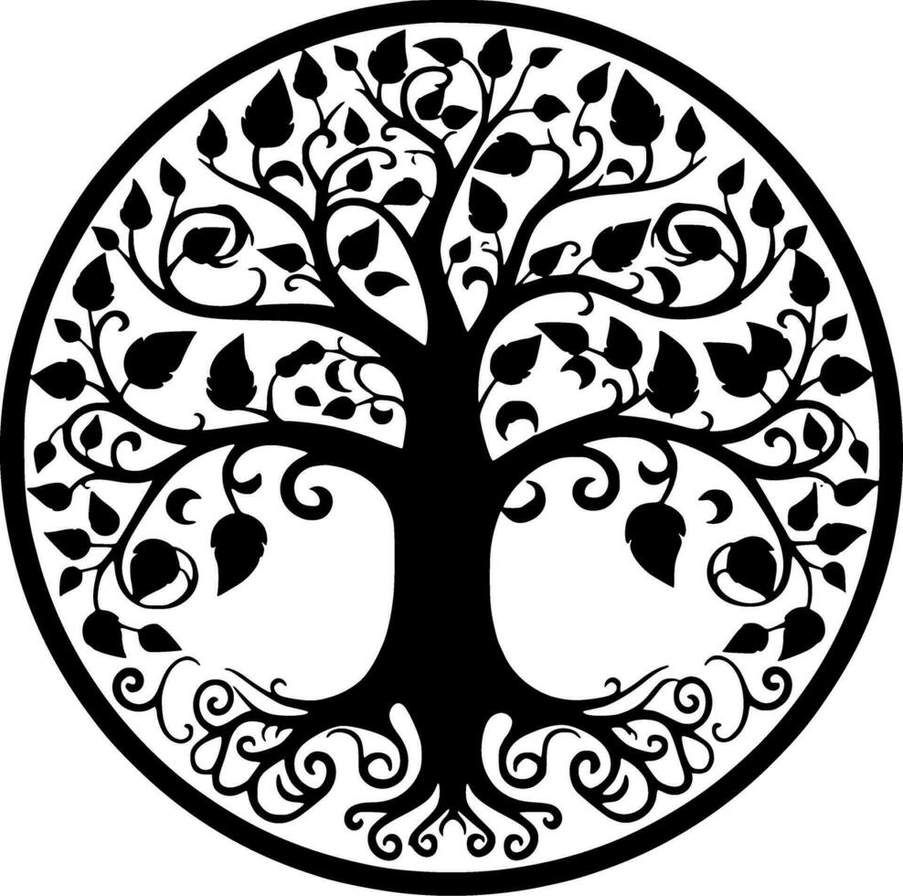 träd, svart och vit vektor illustration