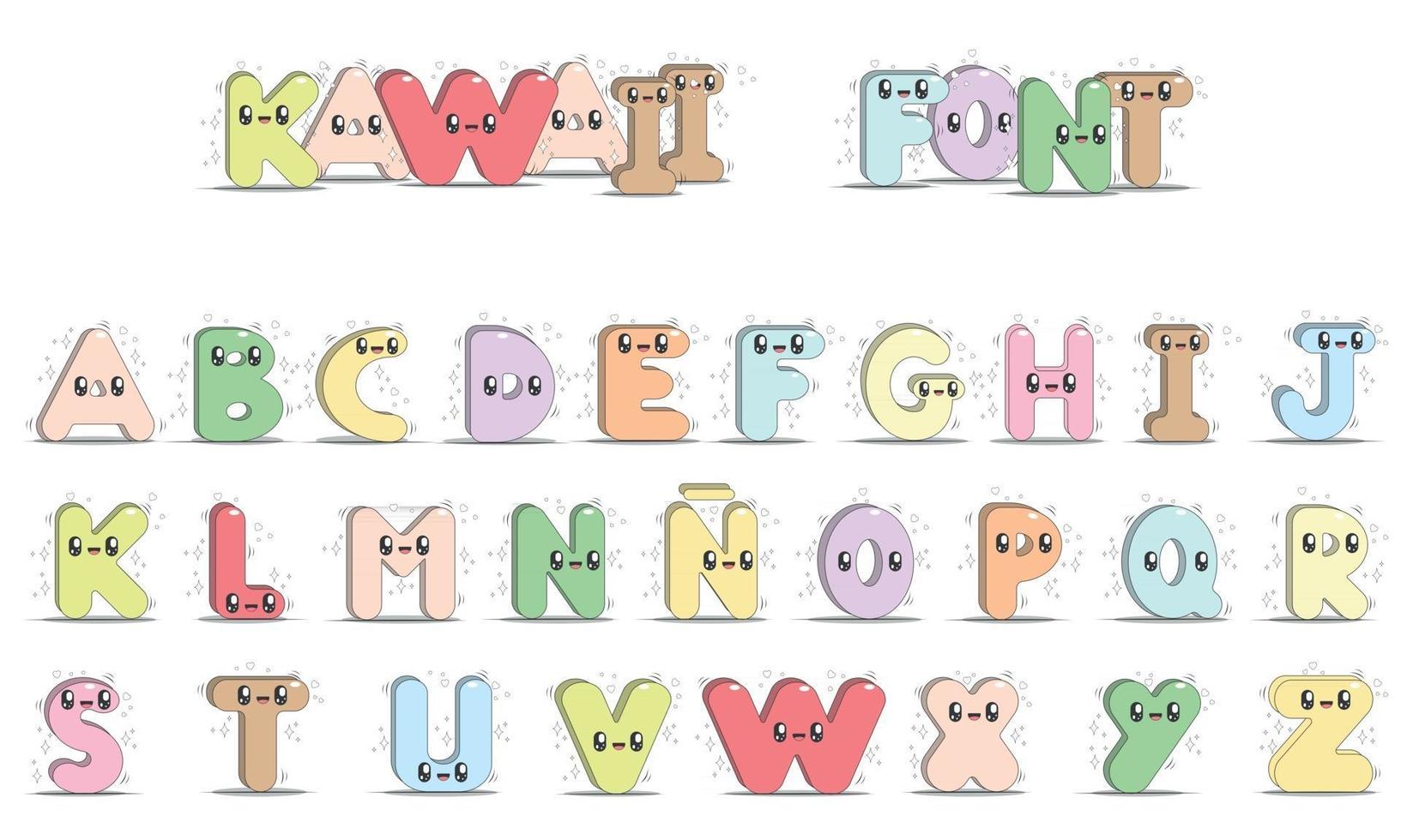 stora bokstäver i alfabetet kawaii stil vektor