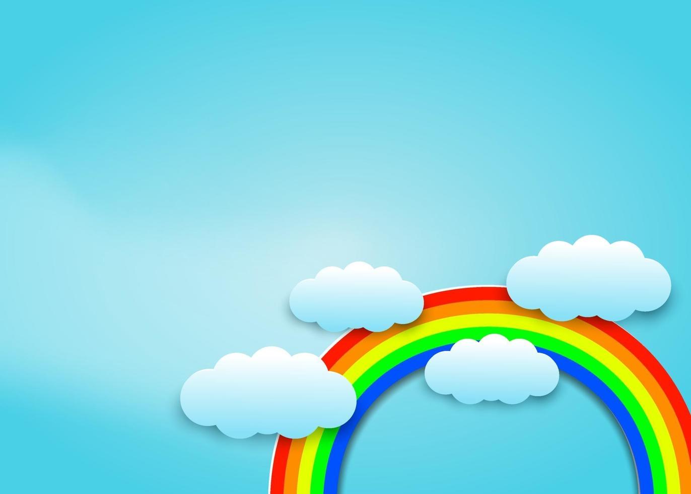 färgglada regnbåge och moln i papperssnittstil vektor