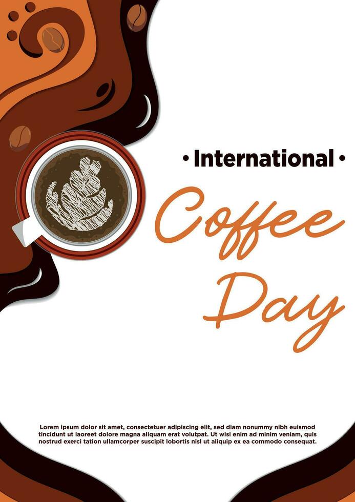 affisch mall papper skära internationell kaffe dag med elegant stil vektor illustration