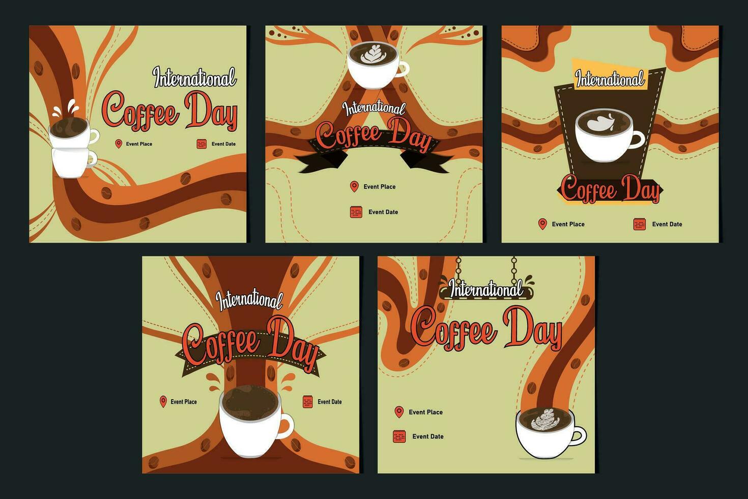 Sozial Medien Futter Vorlagen International Kaffee Tag mit retro Stil Vektor Illustration