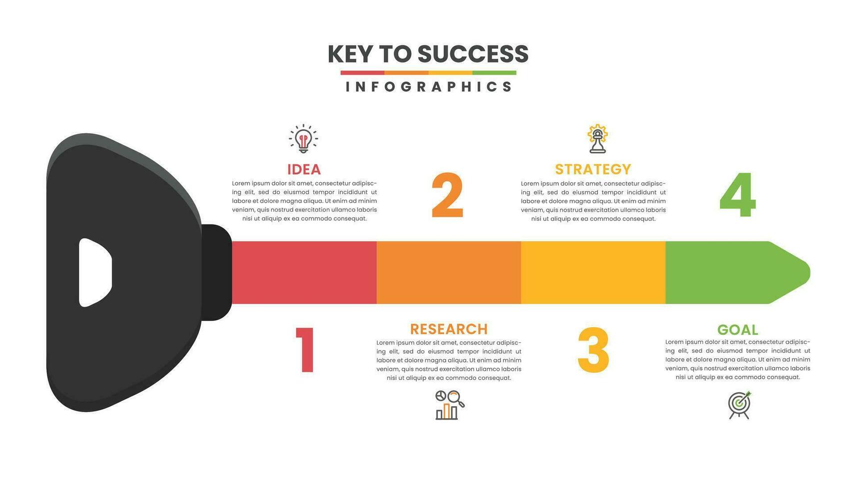 nyckel till Framgång infografik. diagram Diagram med 4 steg eller alternativ. vektor