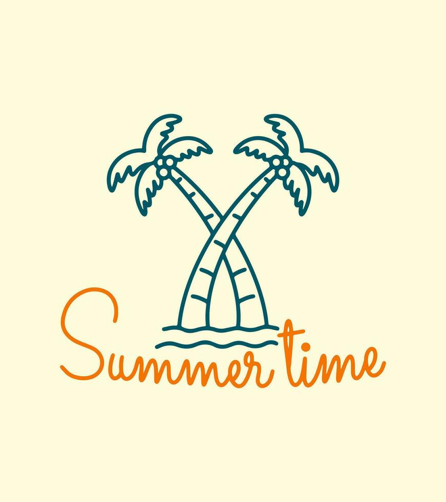 Zwilling Kokosnuss auf das Strand Sommer- Zeit Mono Linie Design zum T-Shirt, Abzeichen, und Aufkleber Vektor Illustration