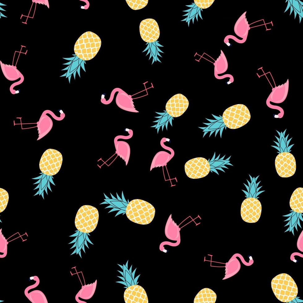 tropische Fruchtananas und rosa Flamingo nahtloses Musterhintergrunddesign. Vektor-Illustration vektor