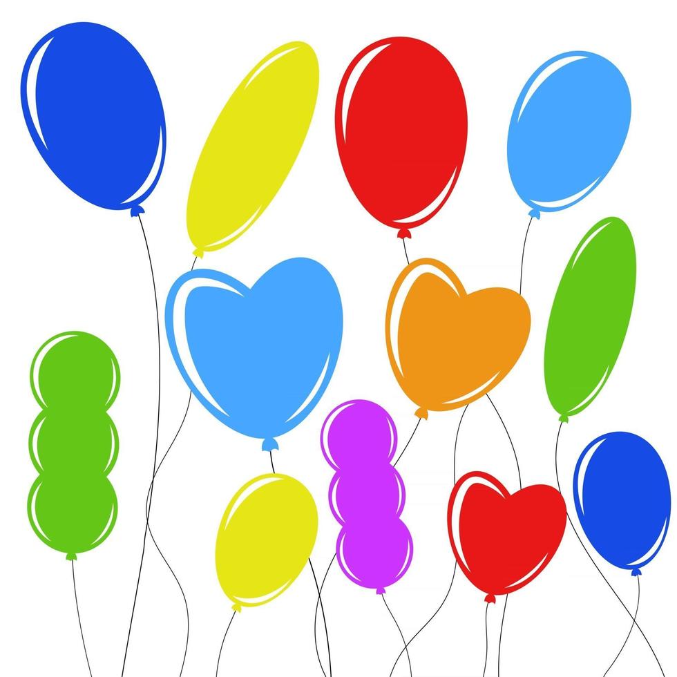 Satz flacher farbiger, isolierter Ballons auf der Wäscheleine. einfache Zeichnung auf weißem Hintergrund vektor