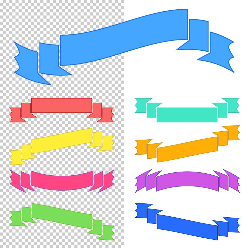 Satz von flachen isolierten farbigen Bändern und Bannern auf einem transparenten Hintergrund. einfache flache vektorillustration. mit Platz für Text. geeignet für Infografiken, Design, Werbung, Festivals, Etiketten. vektor