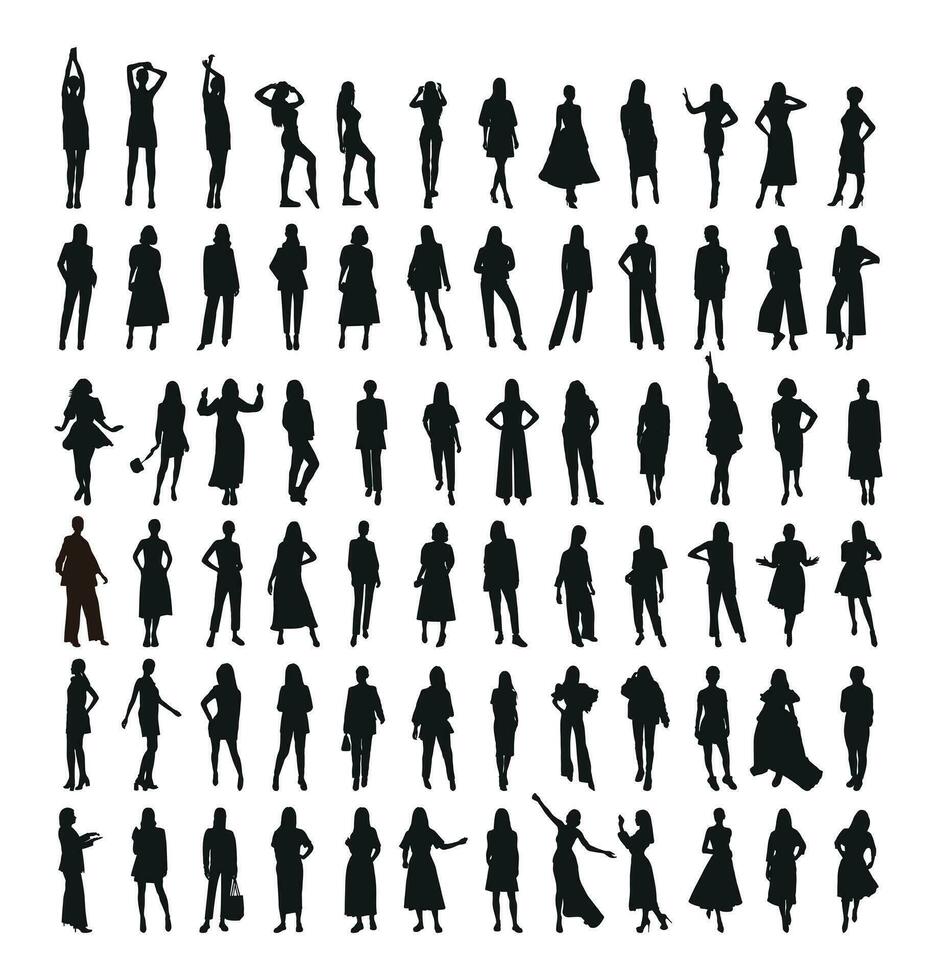 Bild von weiblich Silhouetten. Frau, weiblich, Mädchen, Mädel, Dame, Mädchen vektor