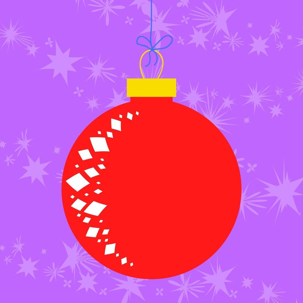 platt röd glaskula. julleksak på en lila bakgrund vektor