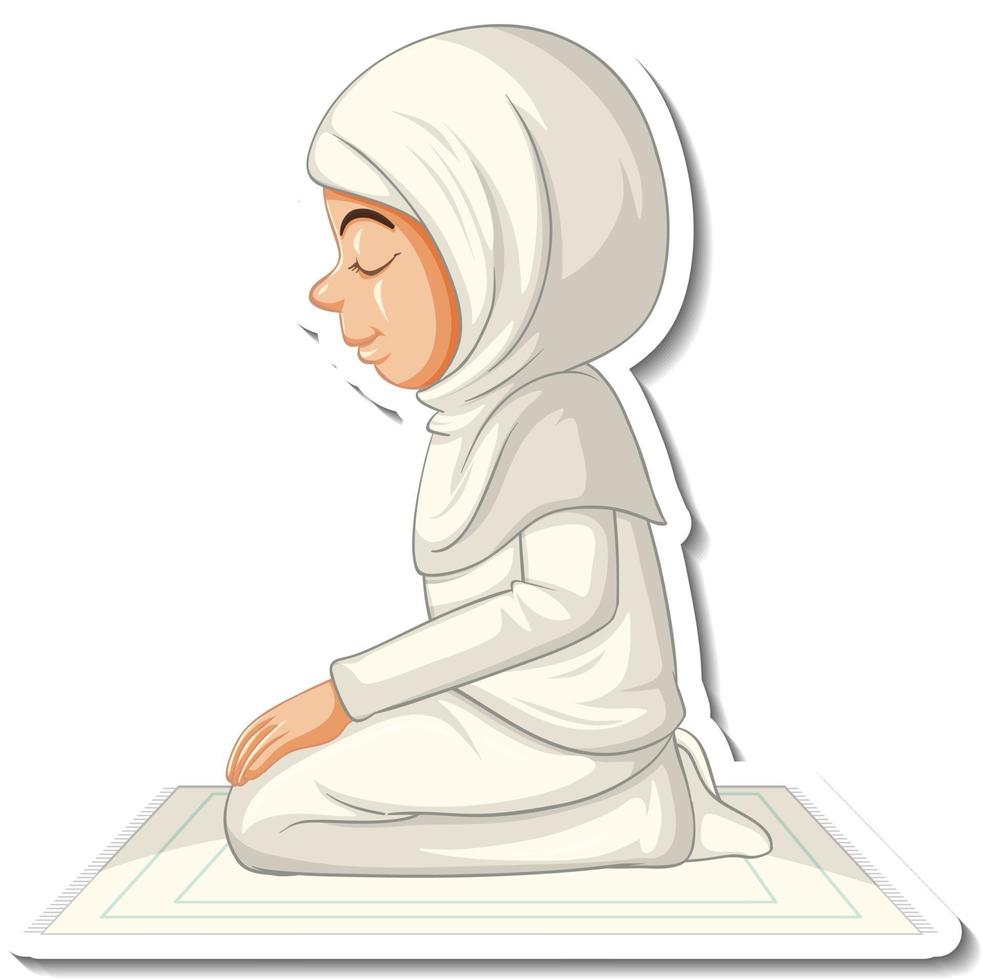 en klistermärkesmall med muslimsk tjej som sitter och ber vektor