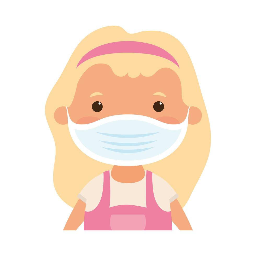 Mädchenkinderkarikatur mit medizinischem Maskenvektordesign vektor