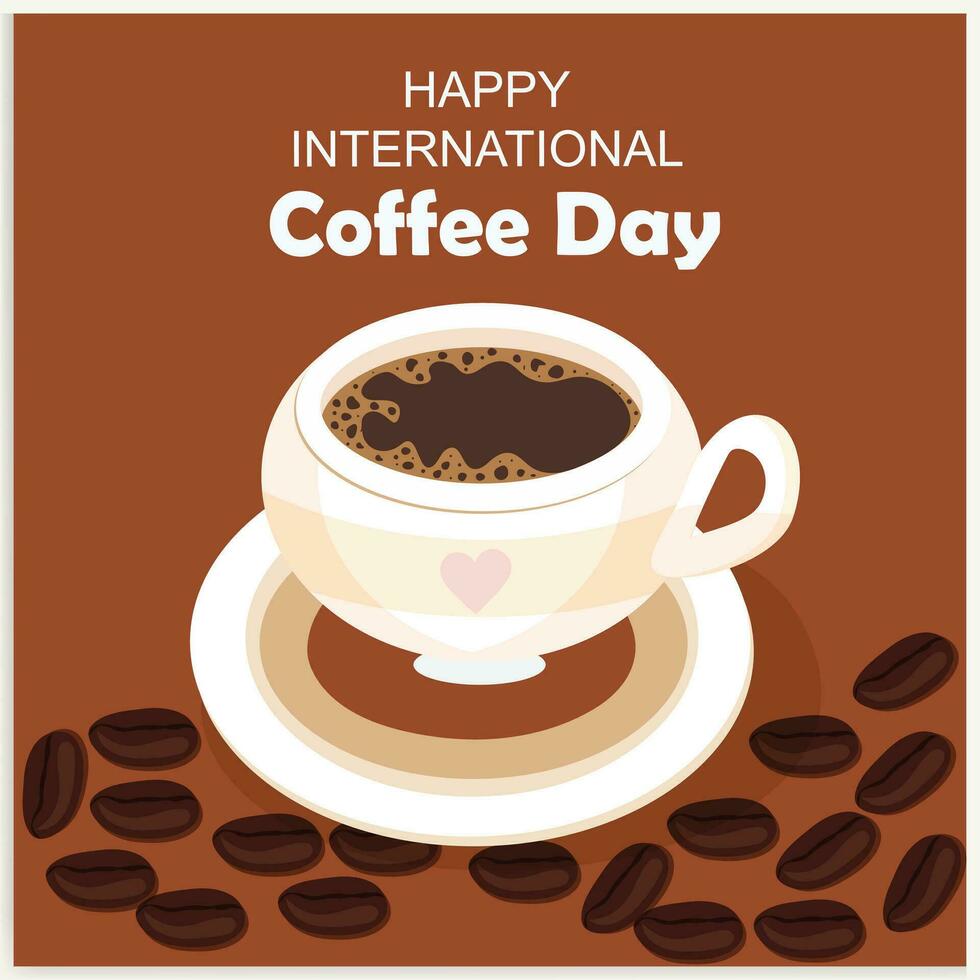 Tasse von Kaffee mit Kaffee Bohnen Dekoration und streuen Bildung Welt Karte, Banner, Poster, Gruß Karte Vektor