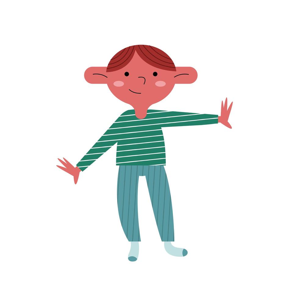 glückliches kleines Jungenkind mit grünem Hemdcharakter vektor
