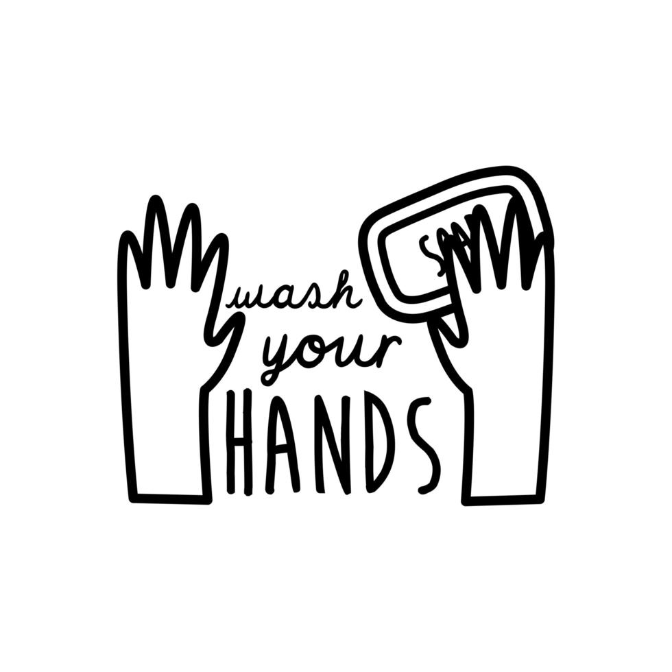 tvätta händerna bokstäver kampanj med tvål bar linje stil vektor