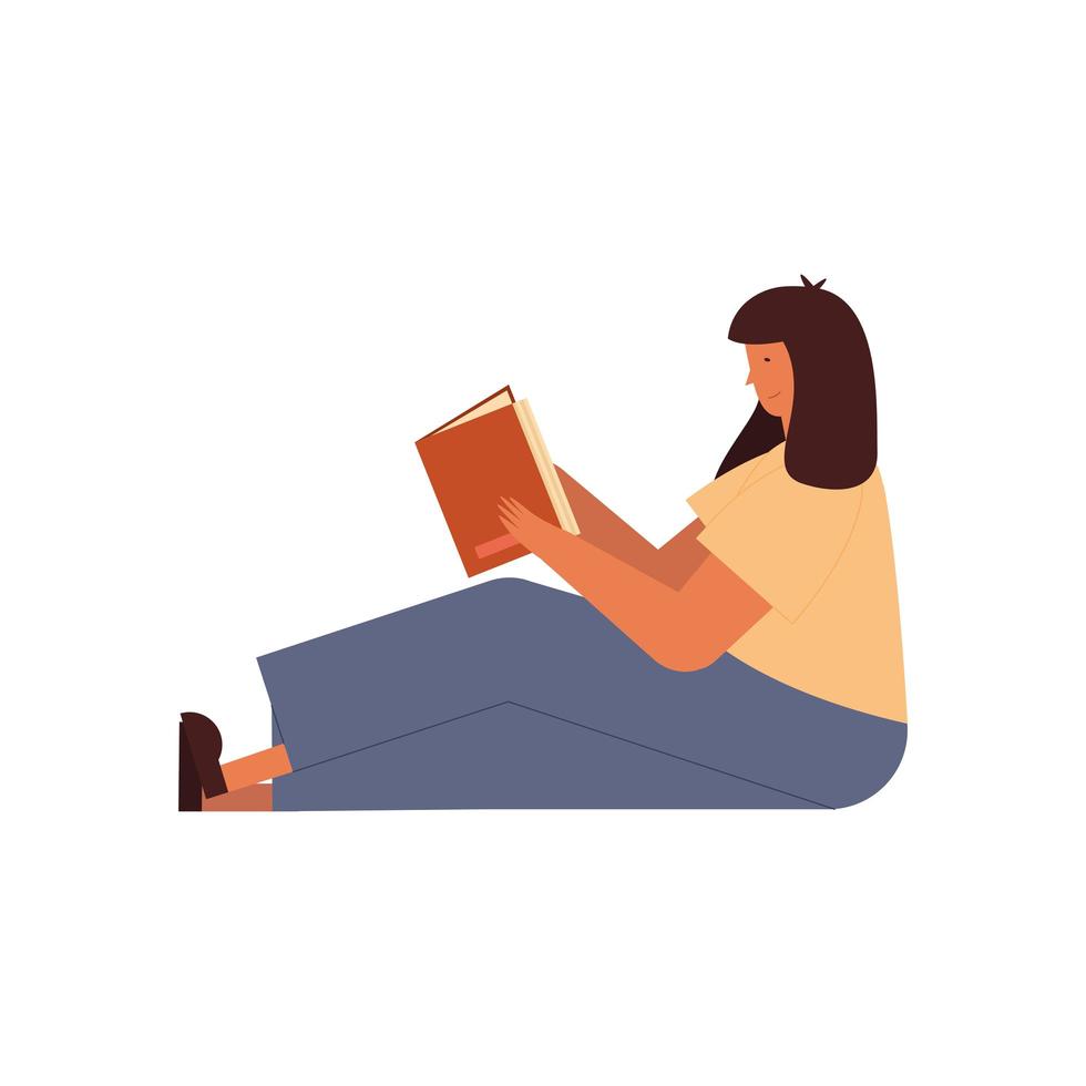 Frau sitzt und liest ein Buch-Vektor-Design vektor