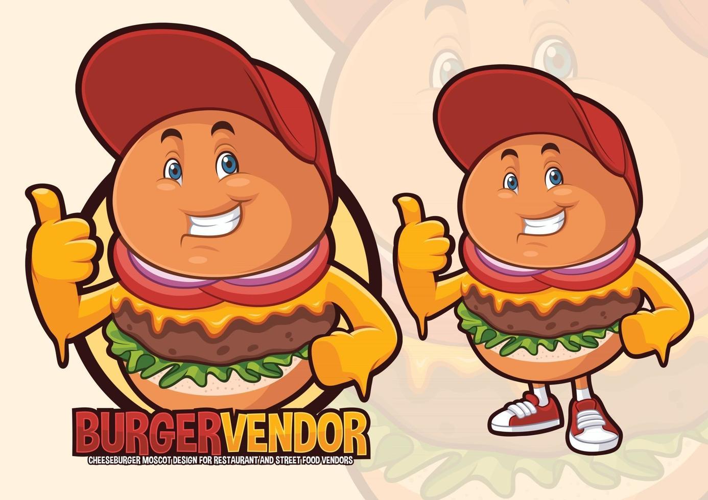 burger maskot design för gatuförsäljare och restaurang vektor