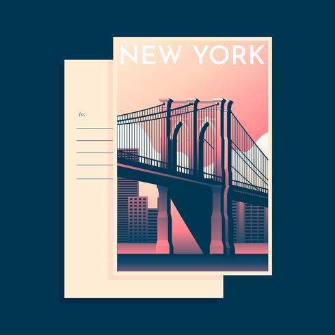 Brooklyn Bridge New York Wahrzeichen Postkarte Vorlage vektor