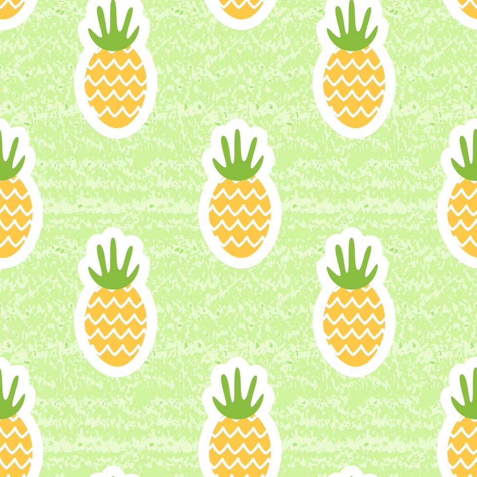 Sommer Natur nahtlose Muster. Vektor-Illustration von Ananas auf grünem Hintergrund. schäbiger, gealterter Effekt vektor