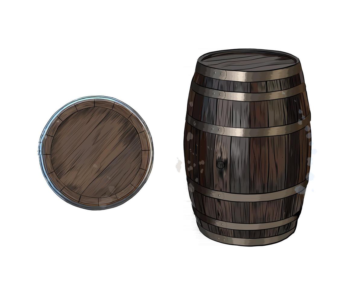 Holzfass für Wein oder andere Getränke aus einem Spritzer Aquarell, farbige Zeichnung, realistisch. Vektor-Illustration von Farben vektor