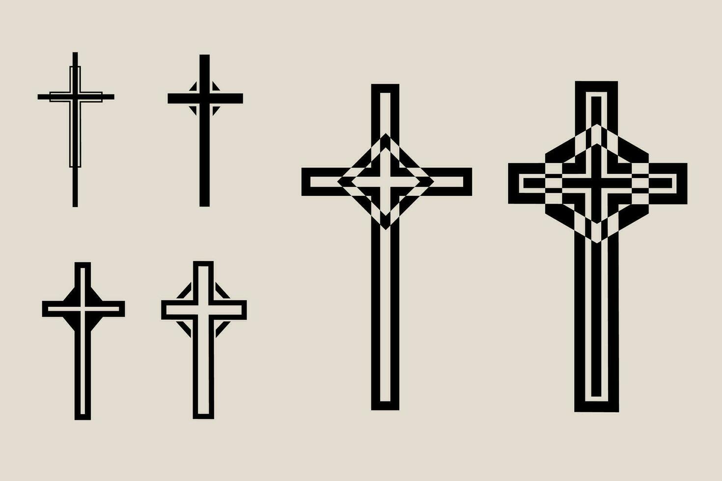 dekorativ Kruzifix Religion katholisch Symbol, Christian Kreuze. orthodox Vertrauen Kirche Kreuz Symbole Design, isoliert eben Satz. Vektor Illustration.