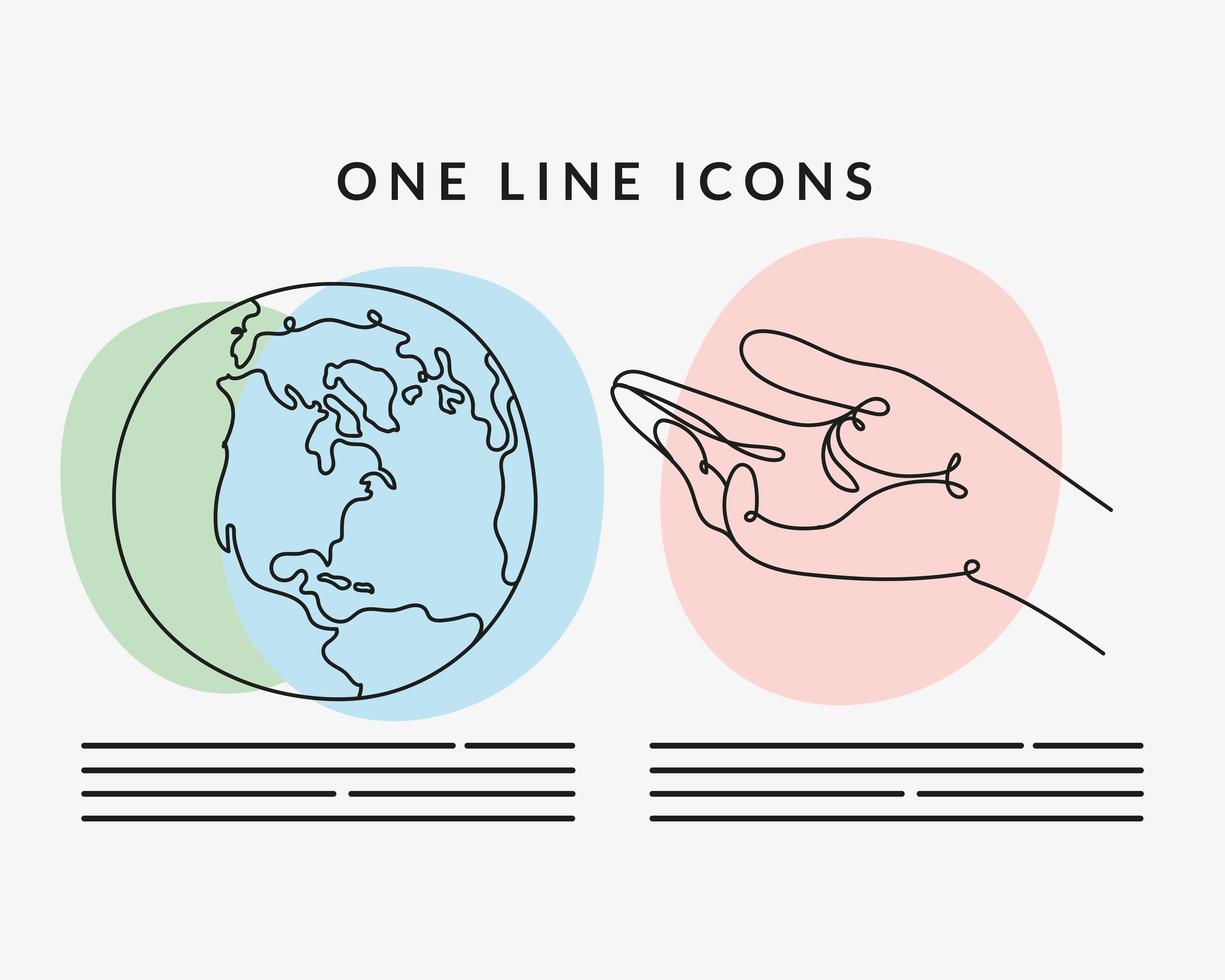 Handempfang und Erde Planet One Line Style Icon vektor