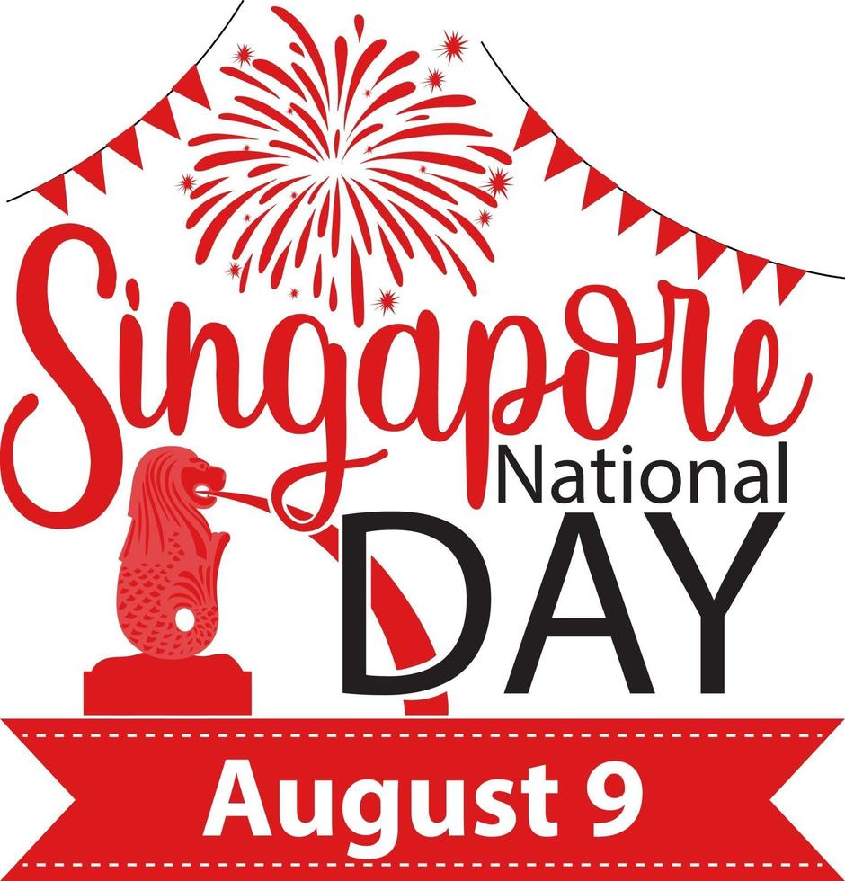 singapore nationaldag banner med merlion landmärke i singapore vektor