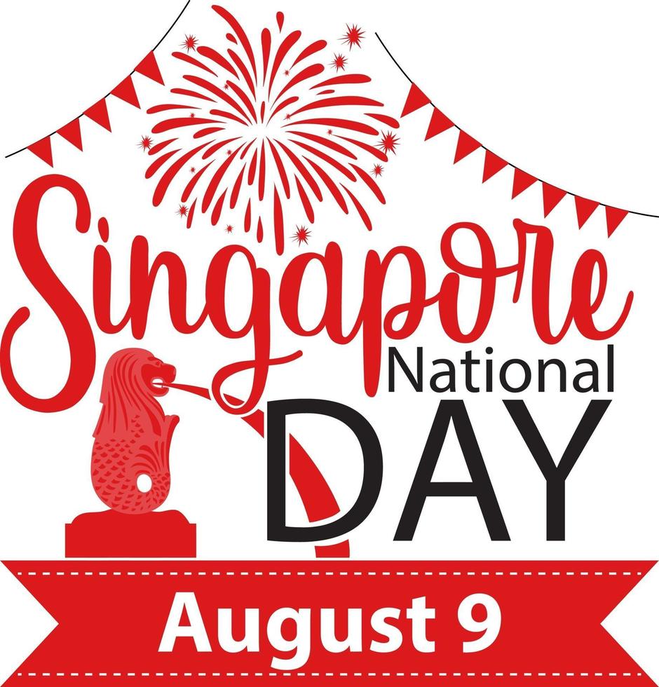 singapur national day banner mit merlion wahrzeichen von singapur vektor