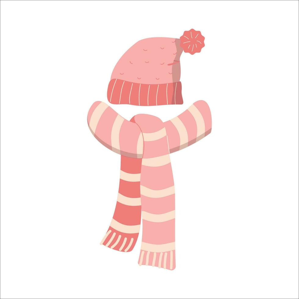 hatt och scarf uppsättning. värma kläder, stickat hatt och stickat scarf. stickat. höst, vinter- säsong. vektor illustration, grafik, isolerat bakgrund.