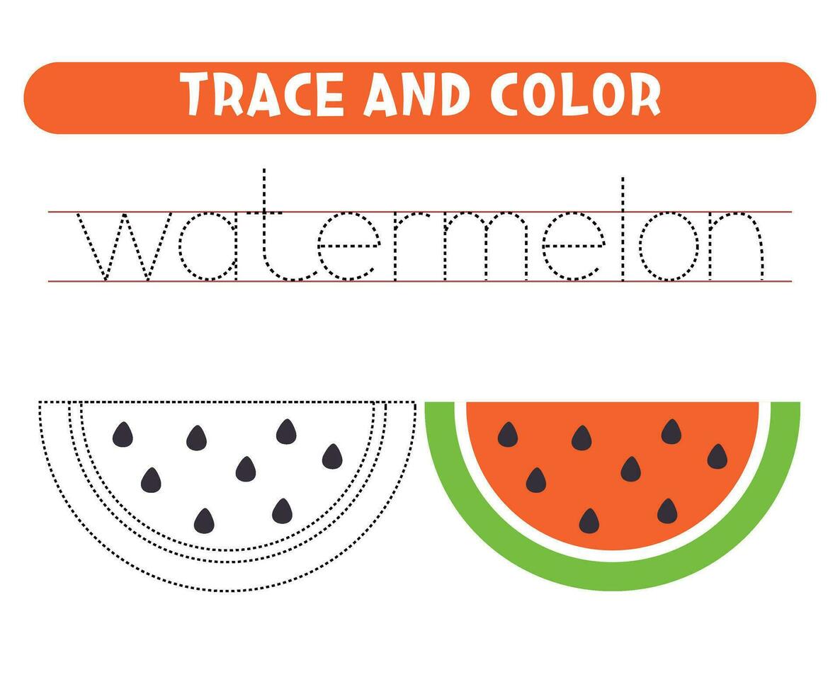 Spur und Farbe Wassermelone. Arbeitsblatt zum Kinder vektor