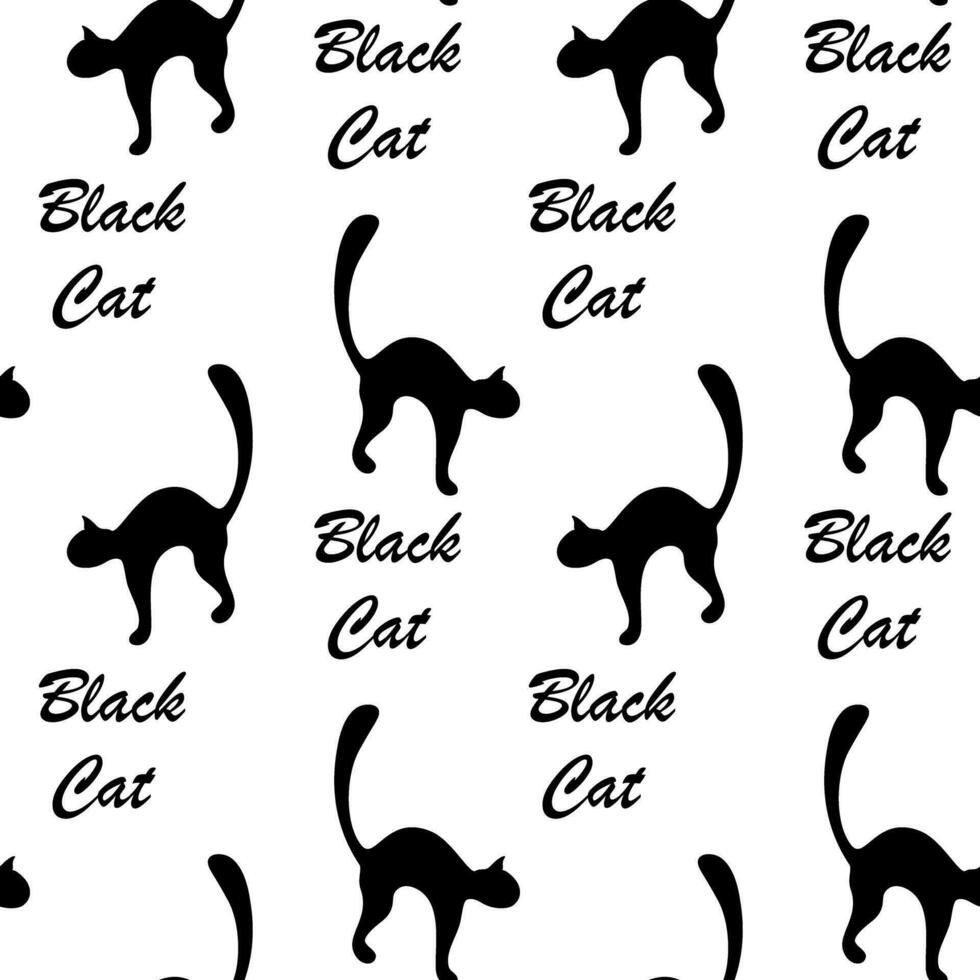 nahtlos Muster von Silhouette ein schwarz Katze mit Beschriftung schwarz Katze. glücklich National schwarz Katze Tag vektor