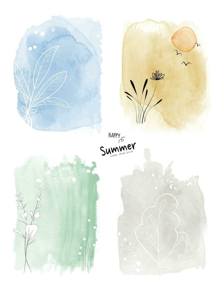 einstellen von Kunst Sommer- Aquarell und Gekritzel handgemalt Hintergrund vektor