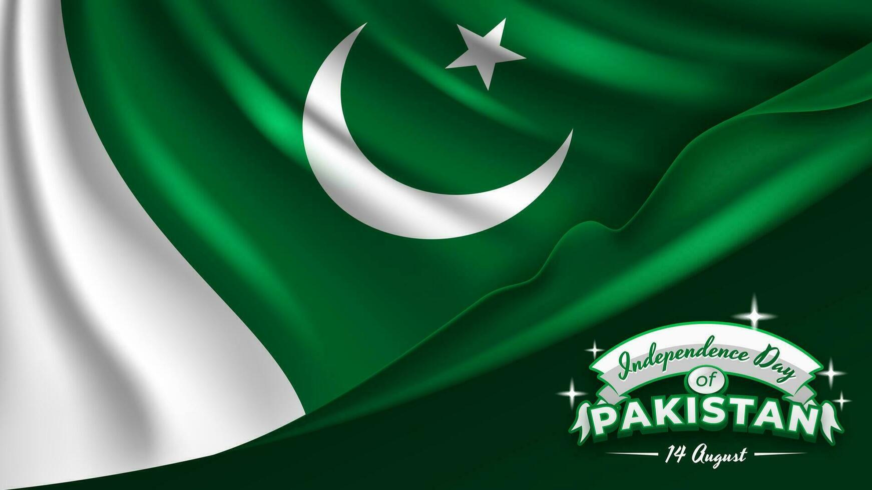 realistisch Grün Flagge und Halbmond Mond wie Pakistan Unabhängigkeit Tag Hintergrund vektor