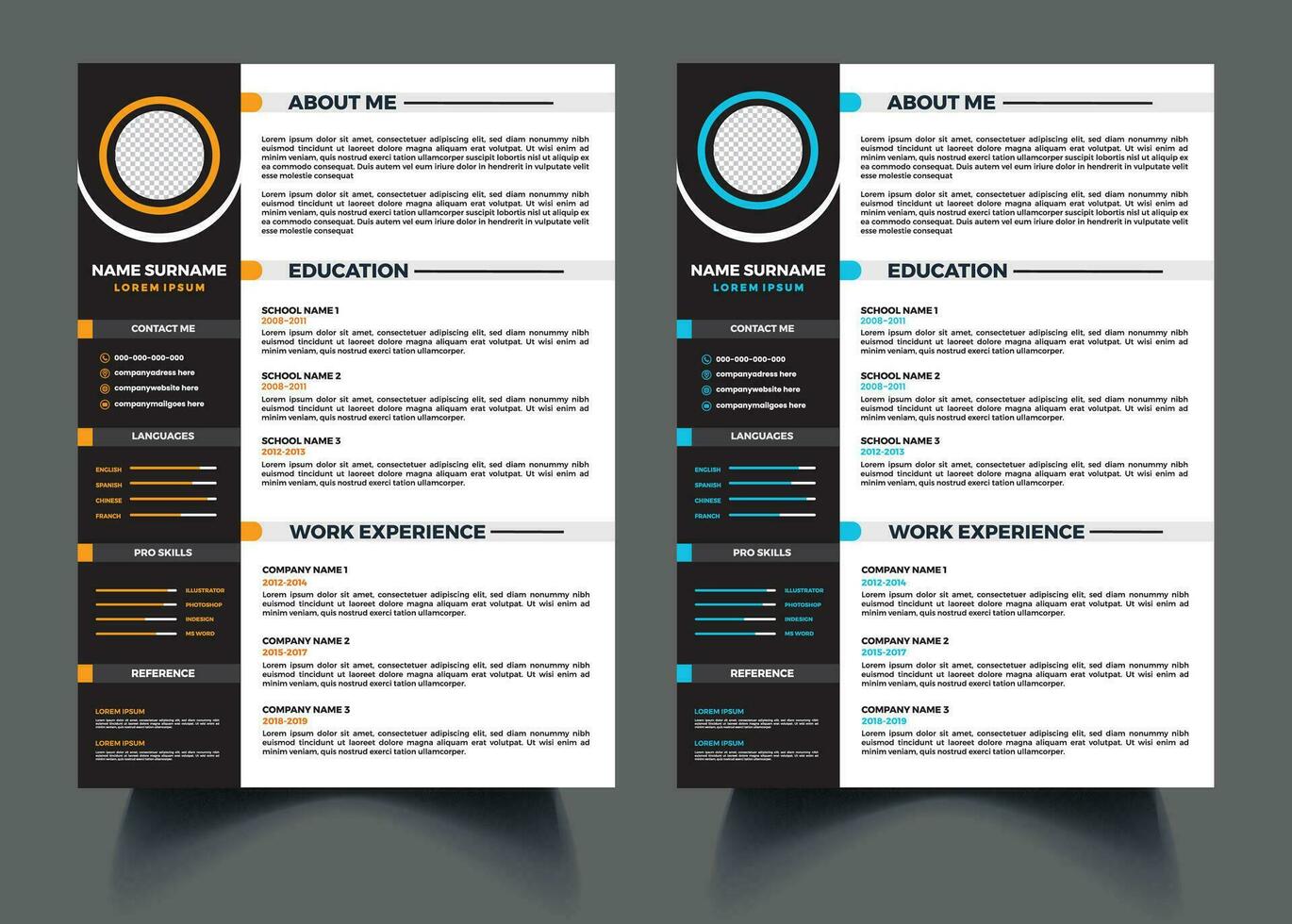 rena och professionell återuppta CV layouter design fri vektor