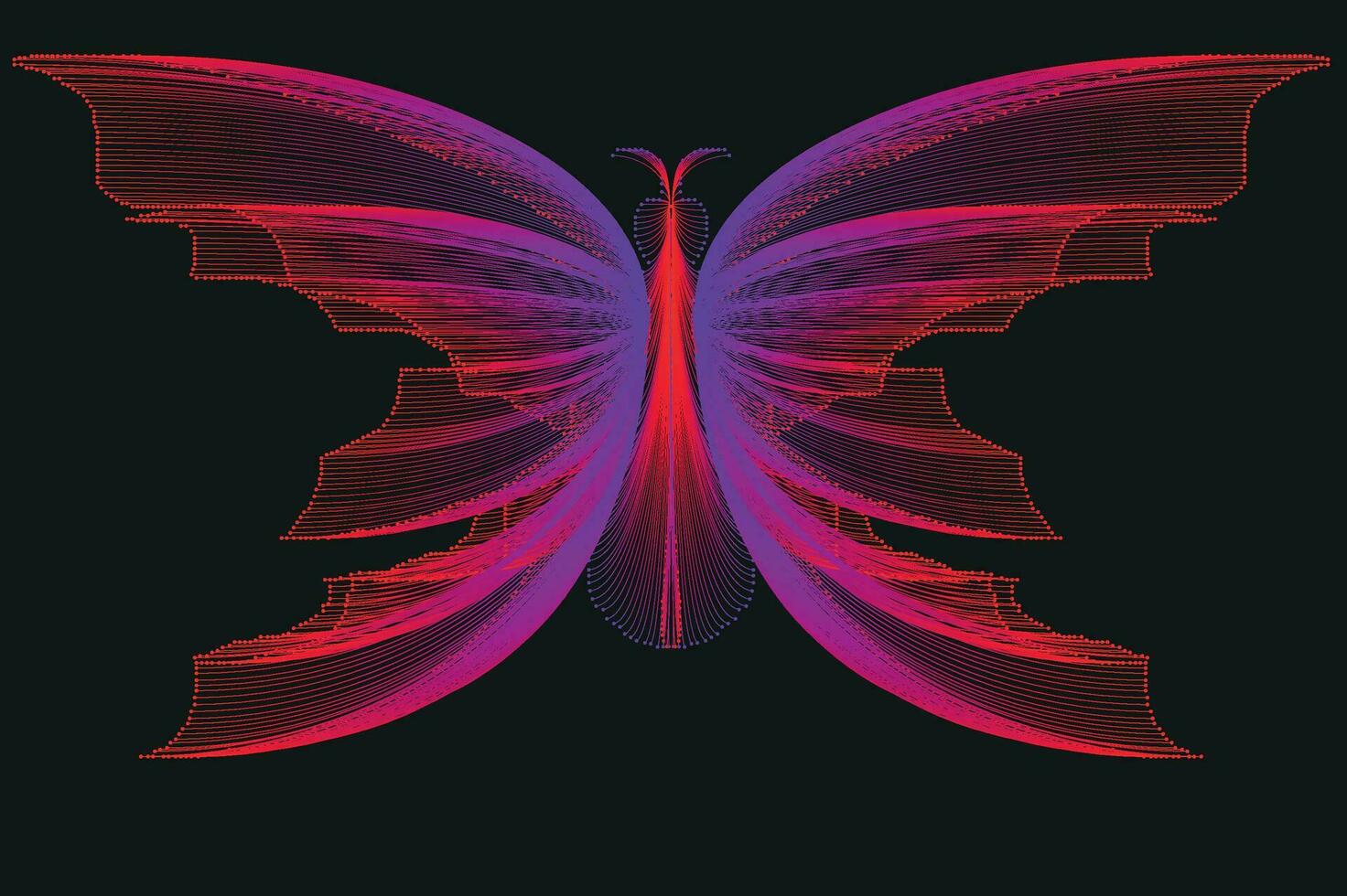 lysande neon linje konst lutning vektor design i de form av en fjäril