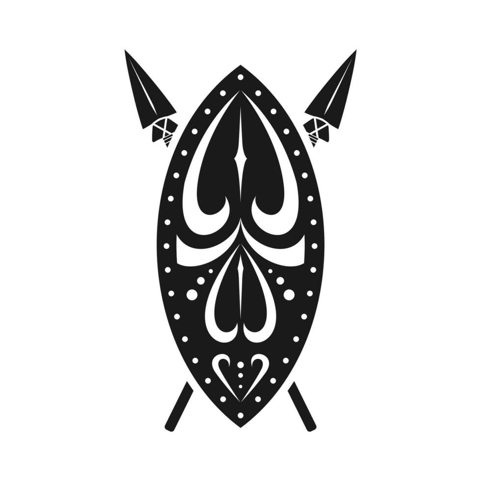ethnisch Stammes- Schild und gekreuzt Speere Vektor Illustration