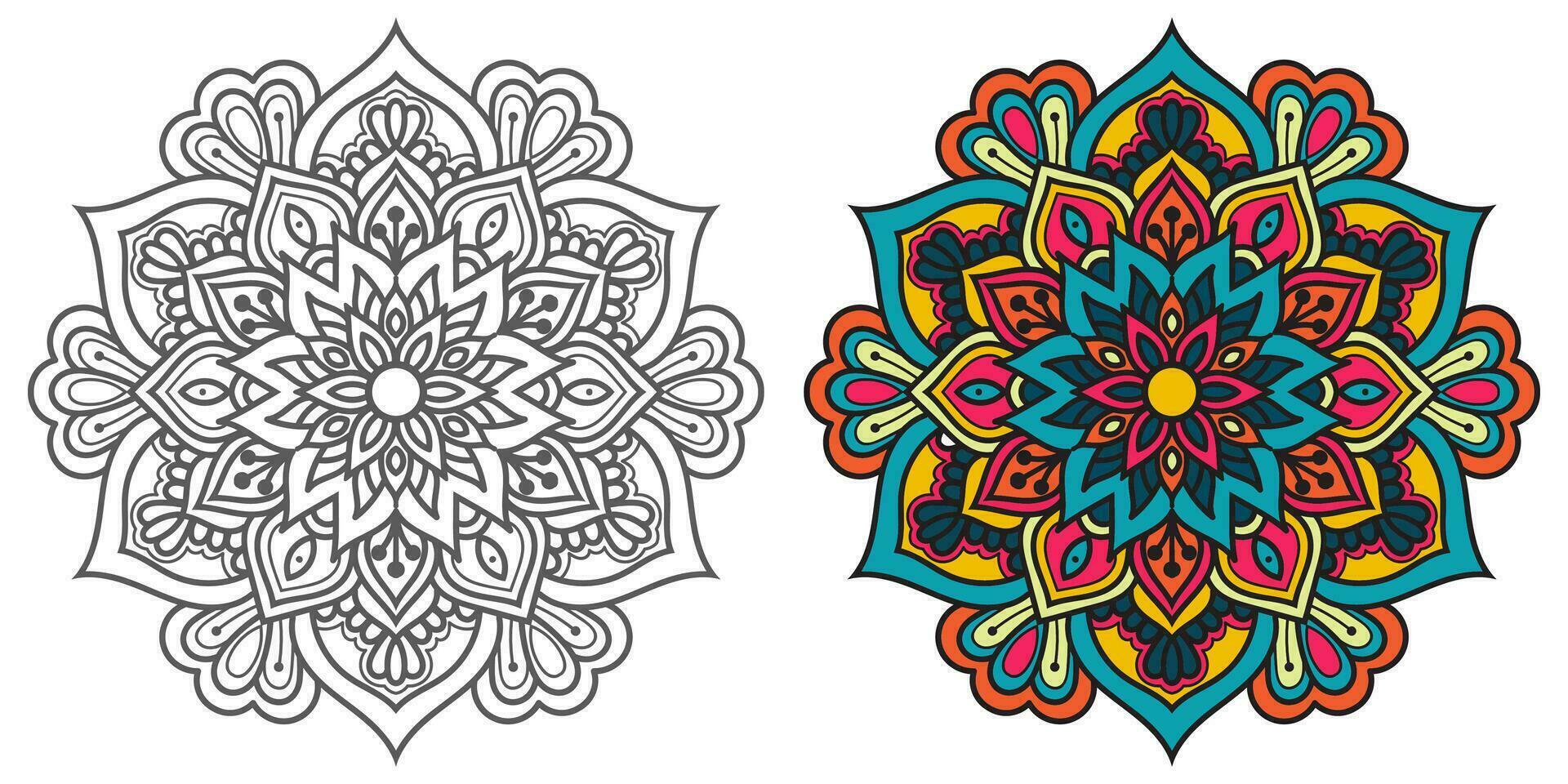 abstrakt mandala blommig prydnad, färgglad modern mandala design ,mandala linje illustration vektor