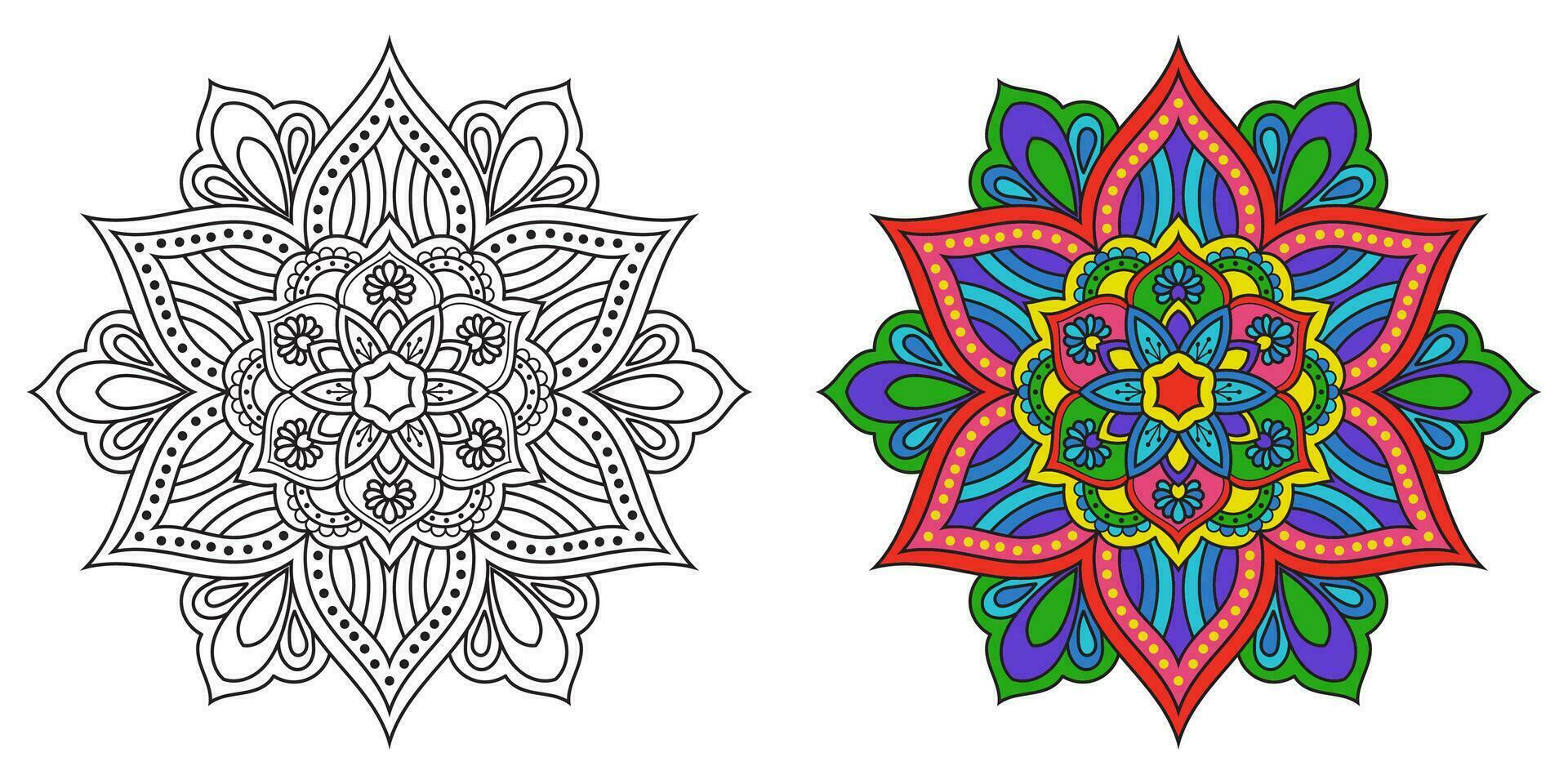 abstrakt mandala blommig prydnad, färgglad modern mandala design ,mandala linje illustration vektor