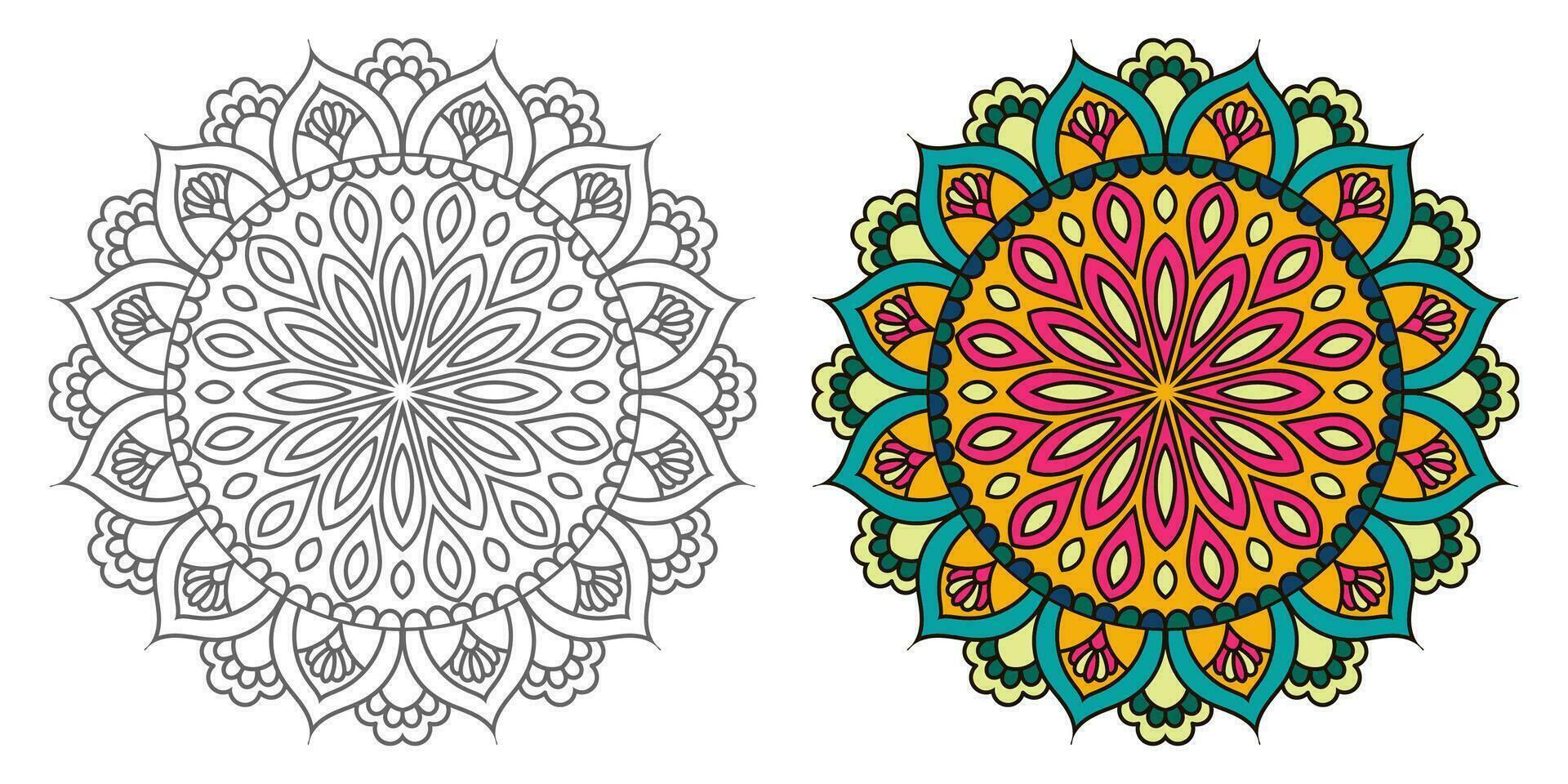 abstrakt mandala blommig prydnad, färgglad modern mandala design ,mandala linje illustration vektor