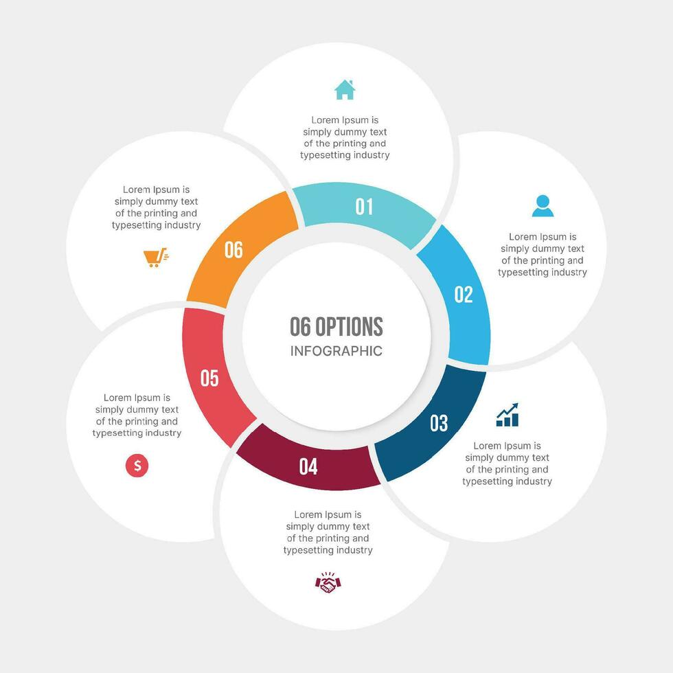 sex 6 alternativ cirkel cykel infographic mall design vektor