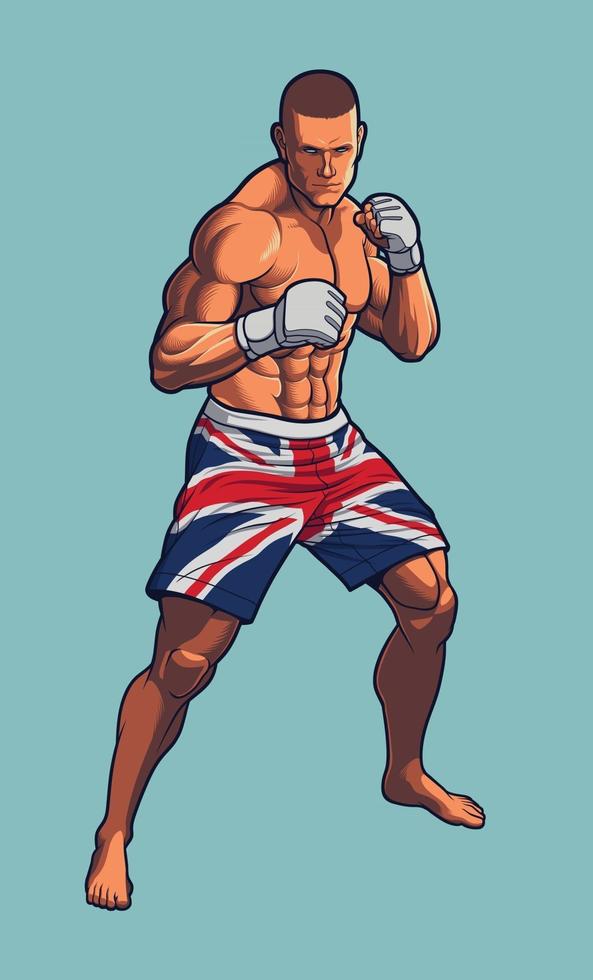 mma-Kämpfer in Shorts mit britischer Flagge vektor