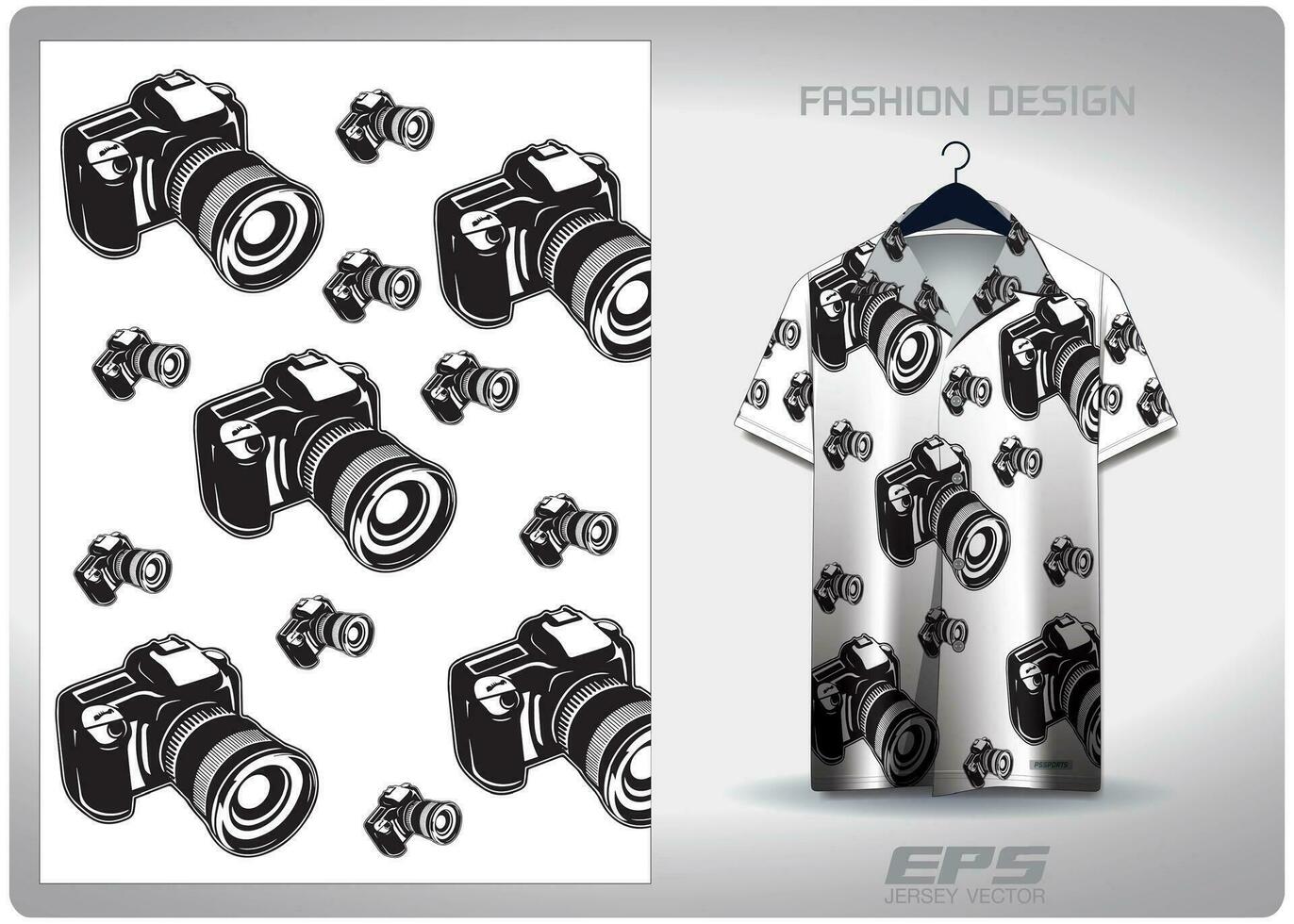 Vektor hawaiisch Hemd Hintergrund Bild.schwarz und Weiß Kamera Muster Design, Illustration, Textil- Hintergrund zum hawaiisch Hemd, Trikot hawaiisch Hemd