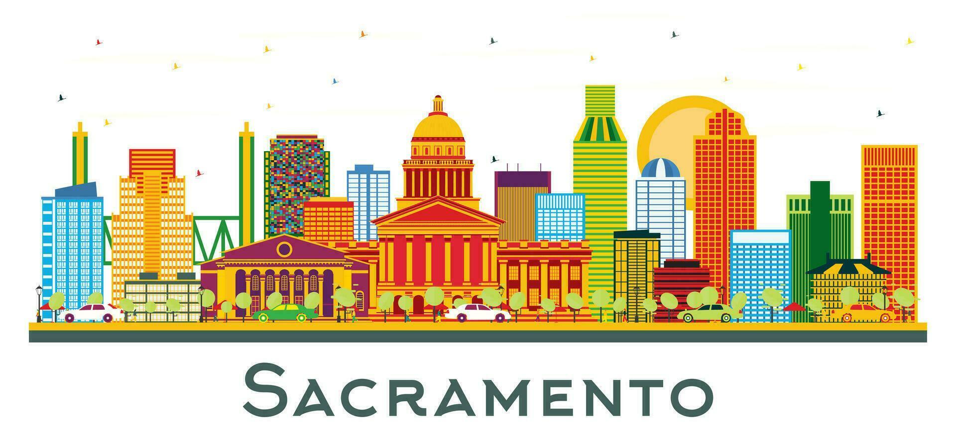 sacramento USA stad horisont med Färg byggnader isolerat på vit. sacramento stadsbild med landmärken. vektor