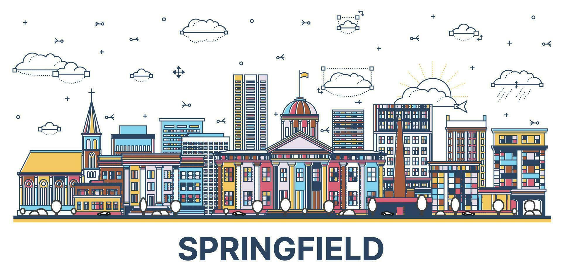 Gliederung Springfield Illinois Stadt Horizont mit farbig modern und historisch Gebäude isoliert auf Weiß. vektor