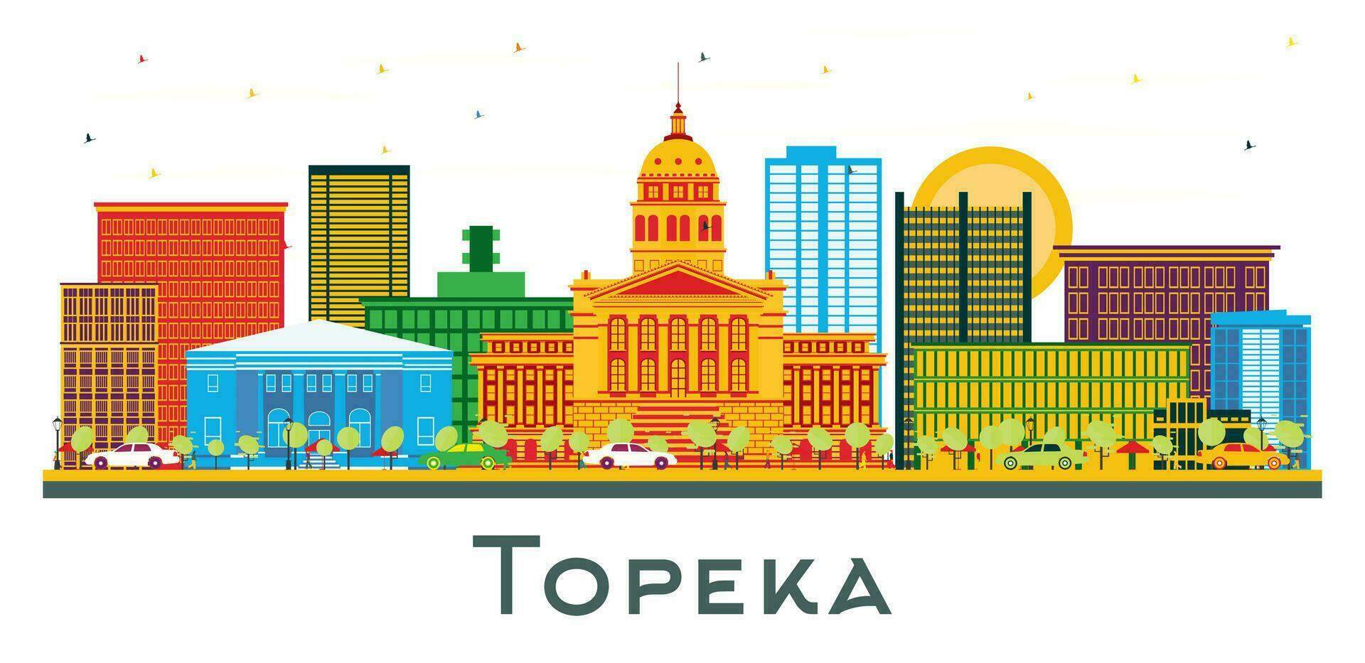 topeka kansas USA stad horisont med Färg byggnader isolerat på vit. vektor