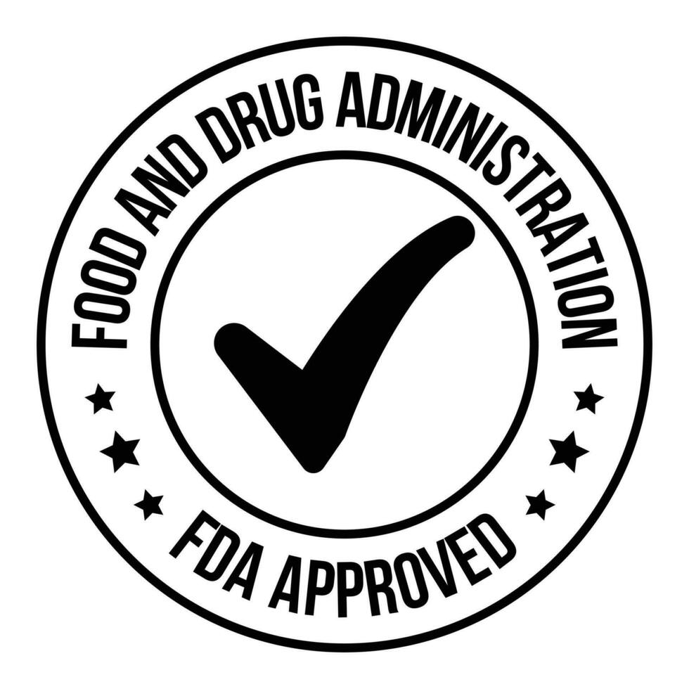 fda eller mat och läkemedel administrering godkänd täta, bricka, emblem, märka, förpackning design element, de förenad stater mat och läkemedel administrering auktoriserad bricka design, cbd märka design element vektor