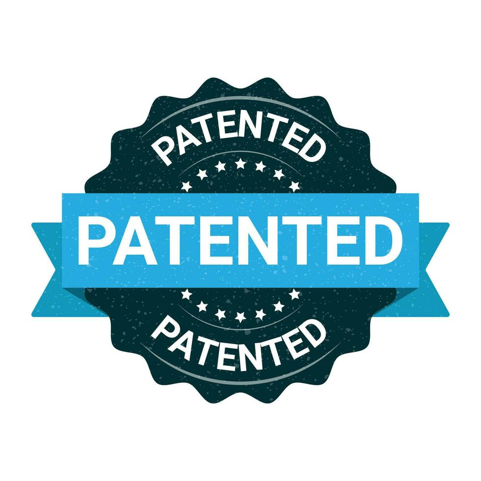 patentiert Briefmarke, patentiert Abzeichen, Gummi Briefmarke, Patent genehmigt Etikett, zertifiziert Symbol, Logo, retro, Jahrgang, Patent angewendet Symbol, intellektuell Eigentum Vektor Illustration mit Grunge Textur