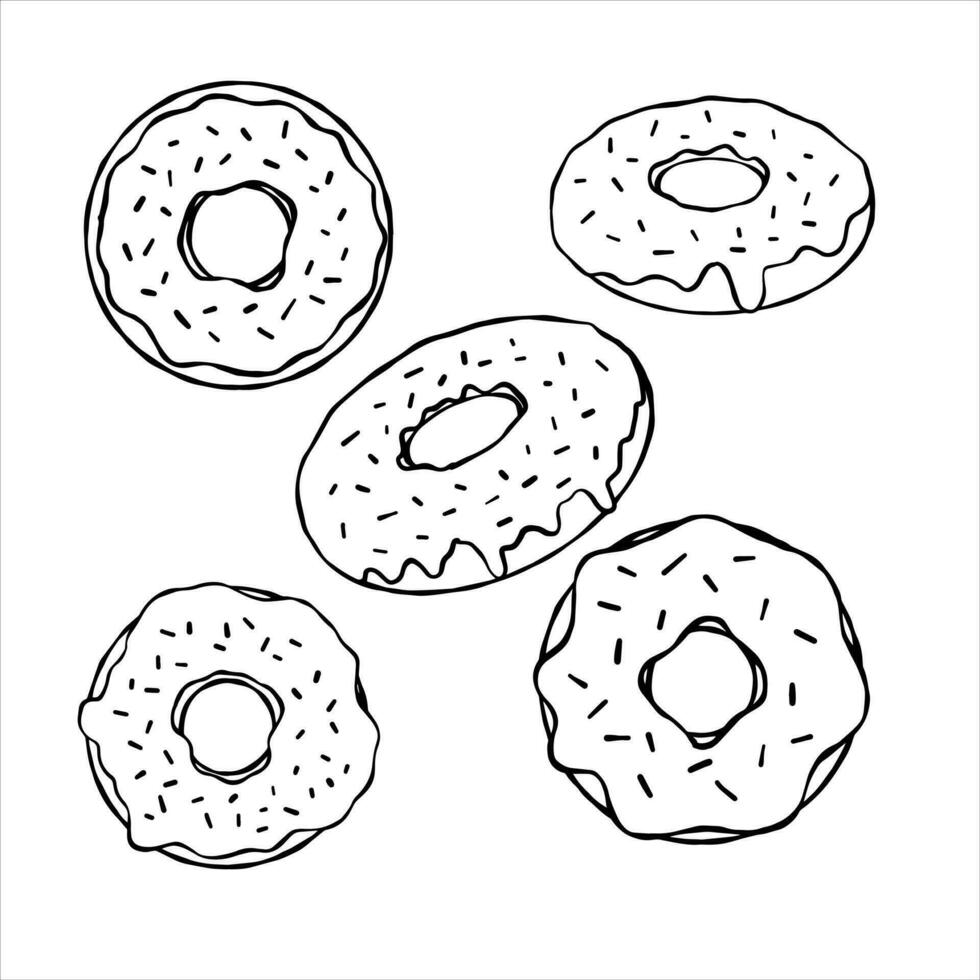 Donut mit Glasur. süßes Zuckerdessert mit Zuckerguss. Umrisskarikaturillustration lokalisiert auf weißem Hintergrund vektor