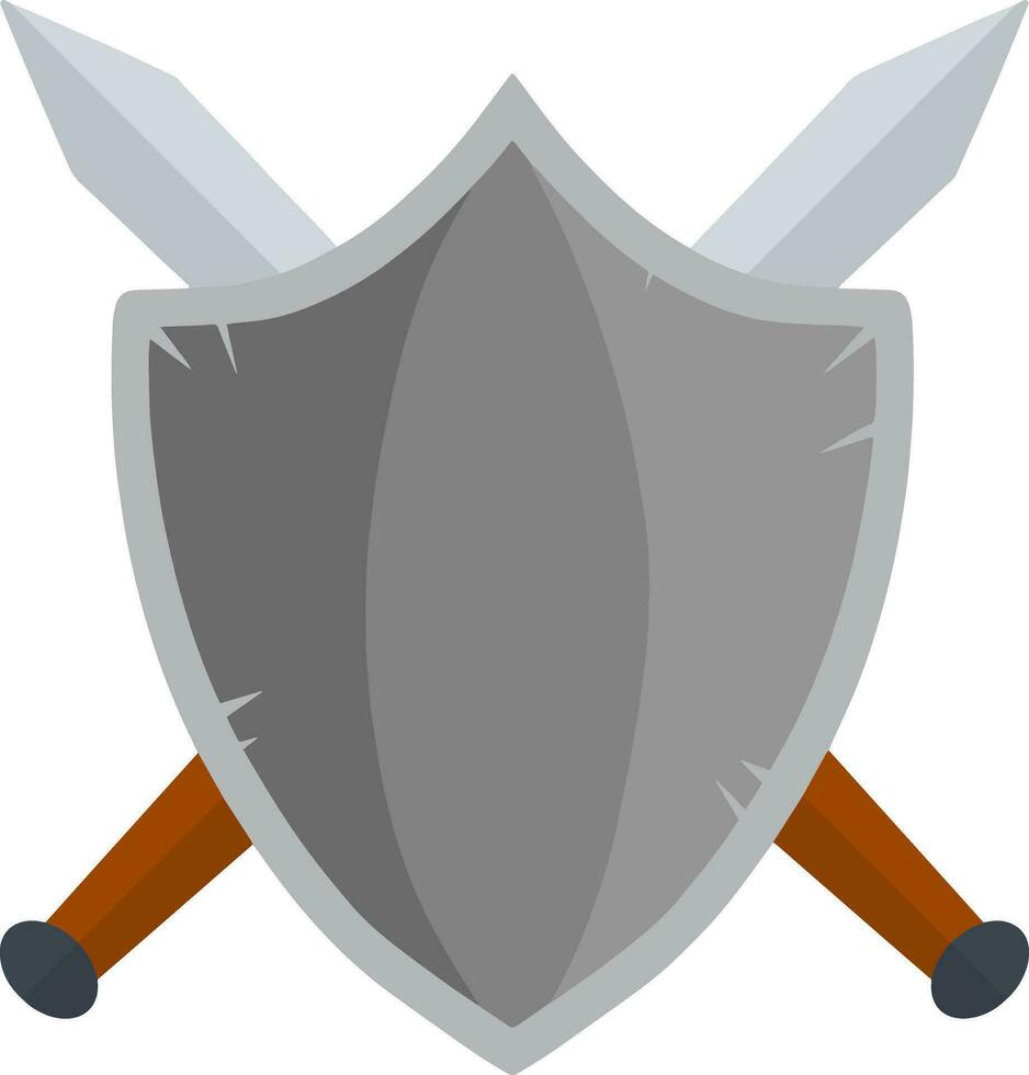 medeltida heraldisk täcka av vapen. tecknad serie platt illustration. försvar och skydd. gammal vapen och rustning av riddare och krigare. grå vakt skydda och korsade svärd vektor